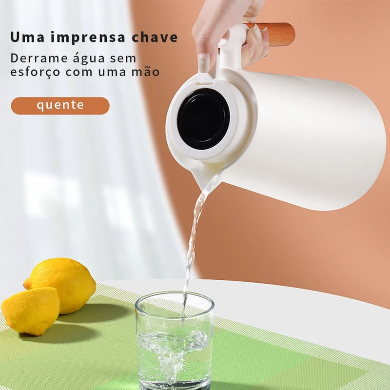 Garrafa Térmica 1L - Cabo Madeira Com Termômetro Digital Botão
